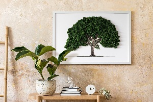 Zelený obraz z machu Strom na bielom pozadí