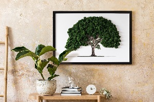Zelený obraz z machu Strom na bielom pozadí