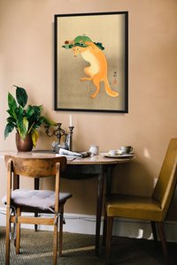Poster na stenu Tancujúca líška v klobúku od Ohara Koson