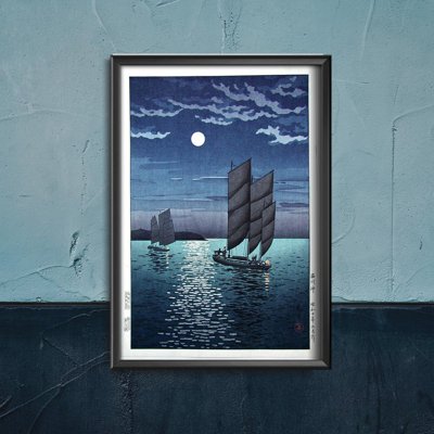 Plagát do obývačky Lode v noci od Tsuchiya Koitsu