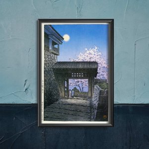 Poster na stenu Čerešňový kvet a mesiac na zámku Matsuyama Kawase Hasui