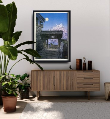 Poster na stenu Čerešňový kvet a mesiac na zámku Matsuyama Kawase Hasui