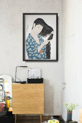 Plagát Žena v modrom si češe vlasy