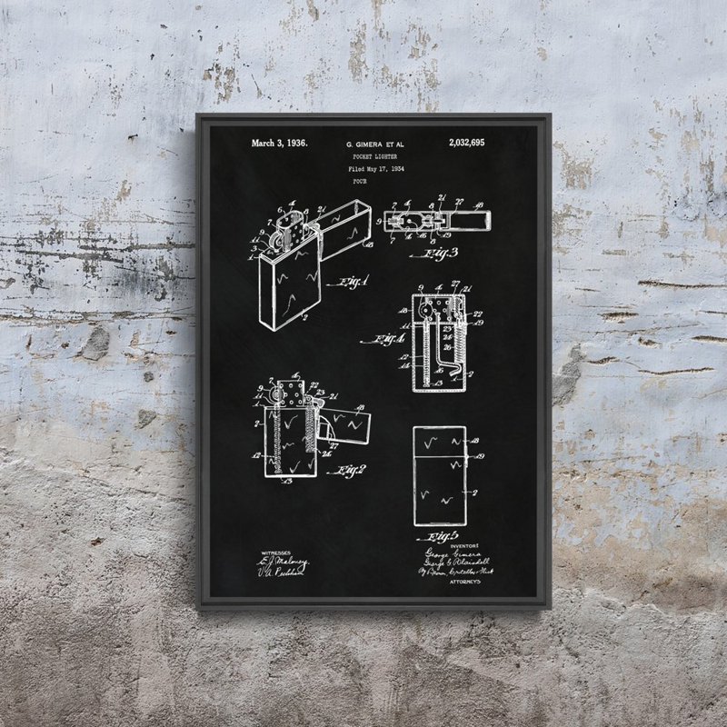 Retro plagát Americký patent na zapaľovač Zippo Gimera