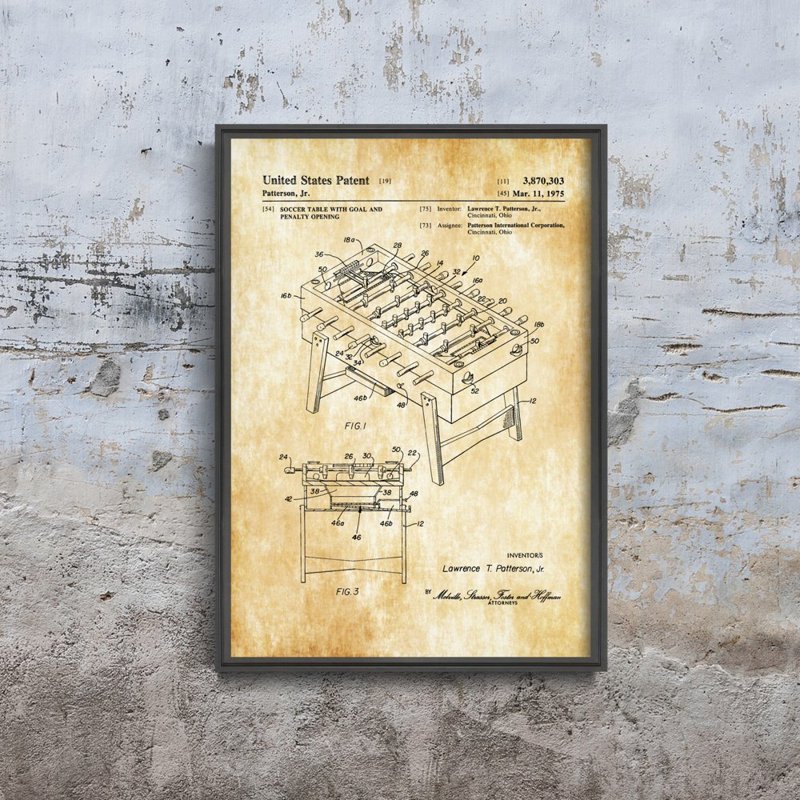 Poster na stenu Stolný futbalový stôl Patent Patterson USA