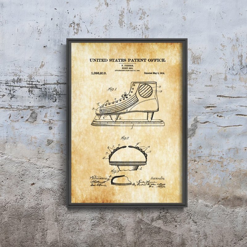 Plagát Americký patent na ľadový hokej Johnson Shoe