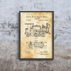 Poster Americký patent Adams Locomotive