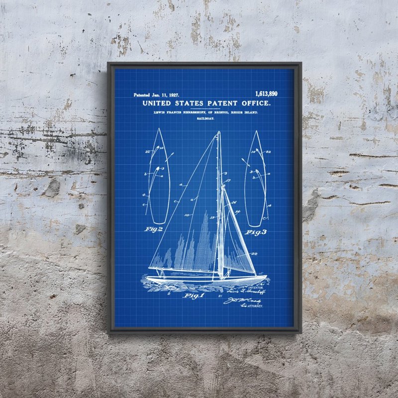 Plagát do obývačky Patent na plachetnicu Herreshoff