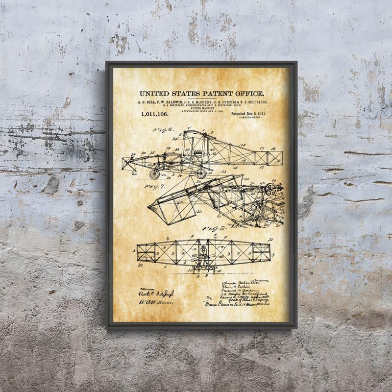 Plagát na stenu Patent na lietajúci stroj Alexandra Bella