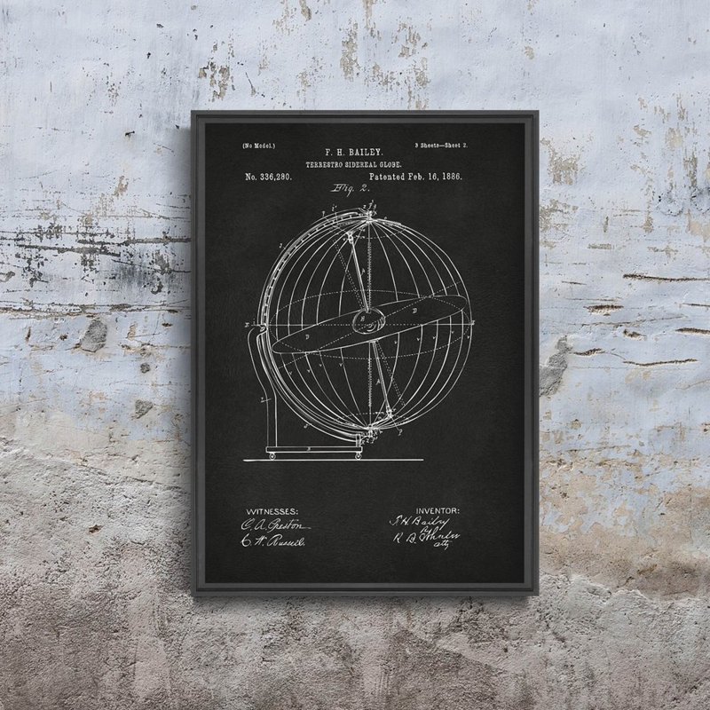 Poster Terrestro Sidereal Globe Patent Grey Nikki Marie Smith