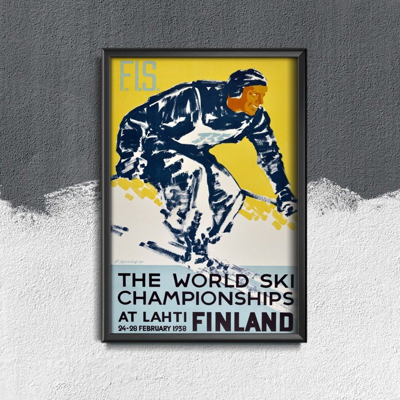 Plagát v retro štýle Fínsko lyžovanie