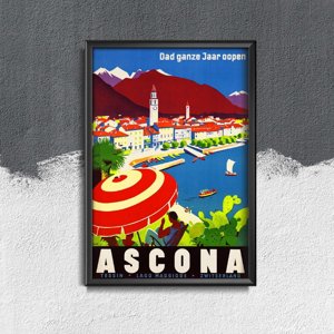 Plagát v retro štýle Švajčiarsko Ascona