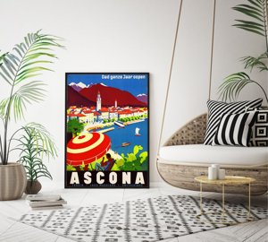 Plagát v retro štýle Švajčiarsko Ascona