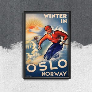 Retro plagát do obývačky Oslo Nórsko zimné lyžovanie