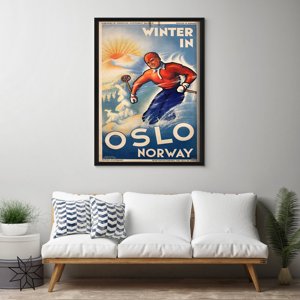 Retro plagát do obývačky Oslo Nórsko zimné lyžovanie