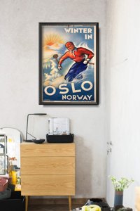 Retro plagát do obývačky Oslo Nórsko zimné lyžovanie