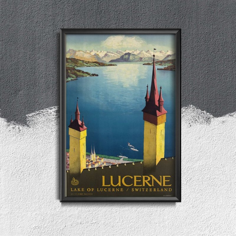 Plagát v retro štýle Lucernské jazero Švajčiarsko