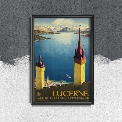 Plagát v retro štýle Lucernské jazero Švajčiarsko