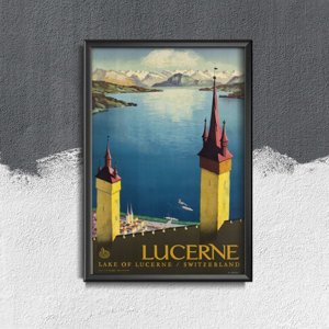 Plagát v retro štýle Lucernské jazero Švajčiarsko
