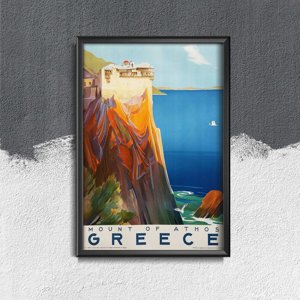 Plagát v retro štýle Mount Athos Grécko