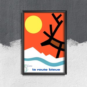 Plagát v retro štýle Laponsko La Route Bleue Fínsko