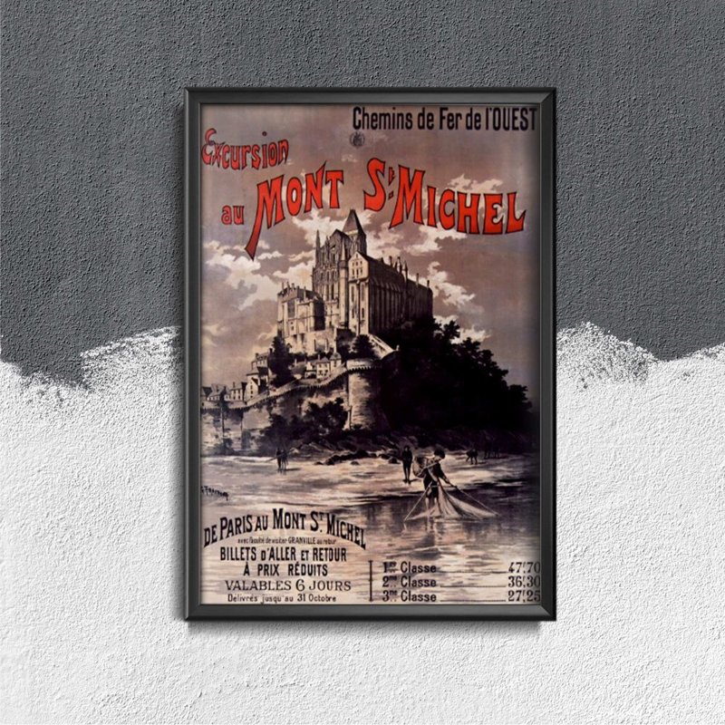 Plagát v retro štýle Mont Saint Michel Francúzsko