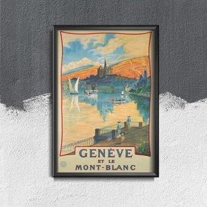 Vintage plagát Geneve et le mont blanc Švajčiarsko