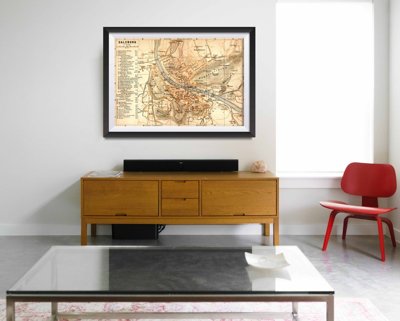 Retro plagát Stará mapa Salzburg Rakúsko