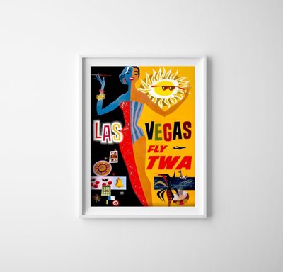 Vintage plagát Las Vegas Fly TWA David Klein