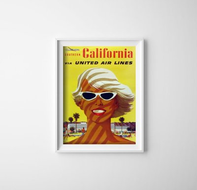 Plagát v retro štýle California United Air Stan Galli Airlines