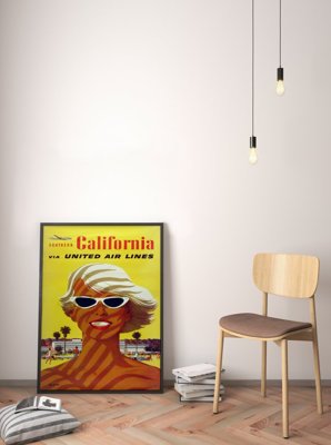 Plagát v retro štýle California United Air Stan Galli Airlines