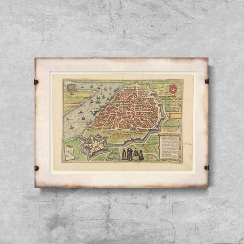 Poster Stará mapa Antverp v Belgicku