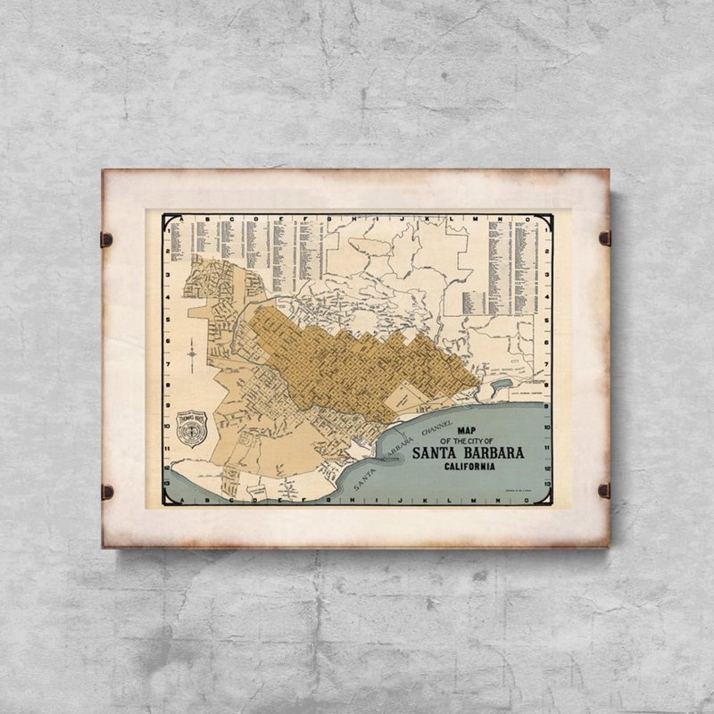 Poster Stará mapa Santa Barbary v Kalifornii