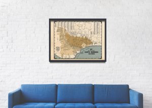 Poster Stará mapa Santa Barbary v Kalifornii