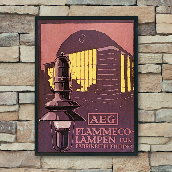 Plagát Obal brožúry AEG Flammeco Lampen fur Fabrikbeleuchtung