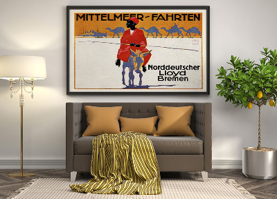 Poster Mittelmeer Fahrten, Norddeutscher Lloyd Bremen, Stredomorské cesty, reklama pre severonemecký Lloyd Bremen