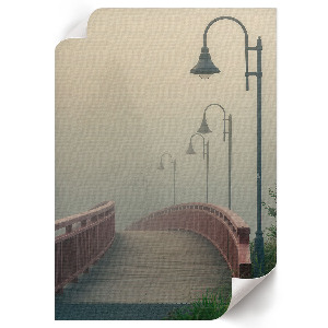 Retro plagát s motívom mosta v hmle