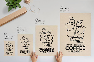Plagát do obývačky s motívom kávy v linkovej grafike