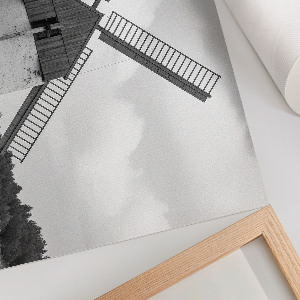 Plagát na stenu Veterný mlyn s koňmi