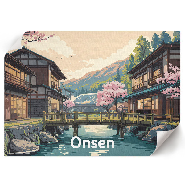 Poster s japonskou krajinou a onsenmi