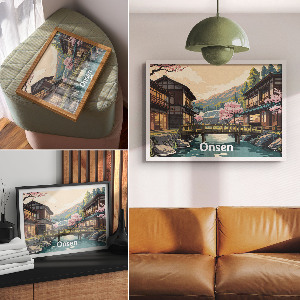 Poster Japonská krajina s onsenmi