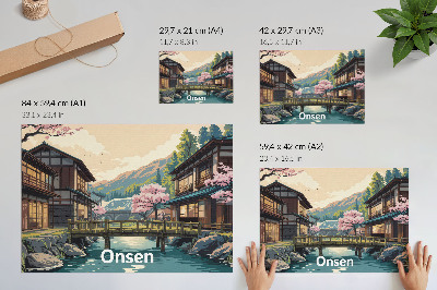 Poster s japonskou krajinou a onsenmi